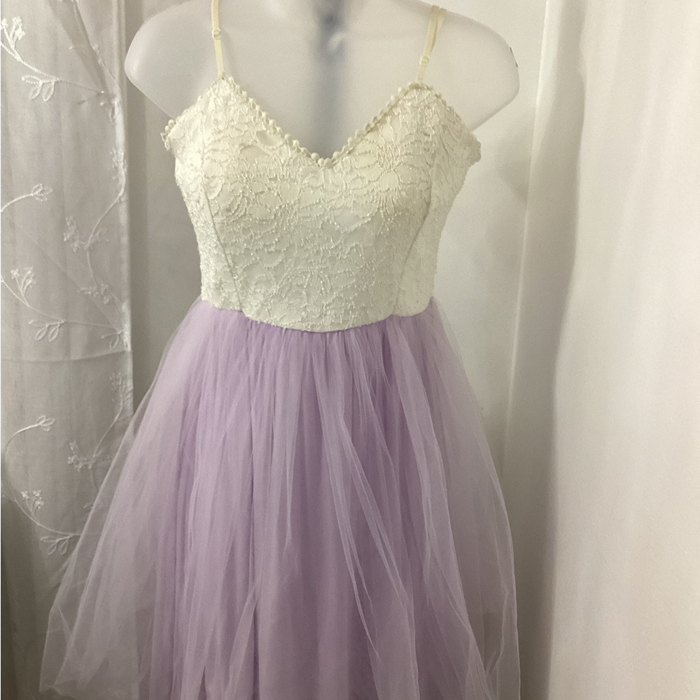 Windsor Juniors Large Lace Tulle Fit & Flare Dress Lavender White